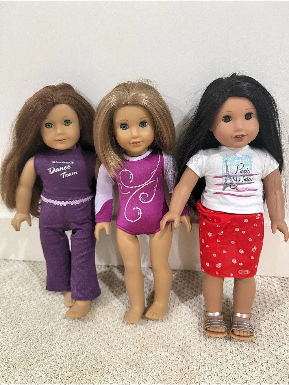 American Girl 18-Inch Doll Lot Three Doll Set Purple & Red